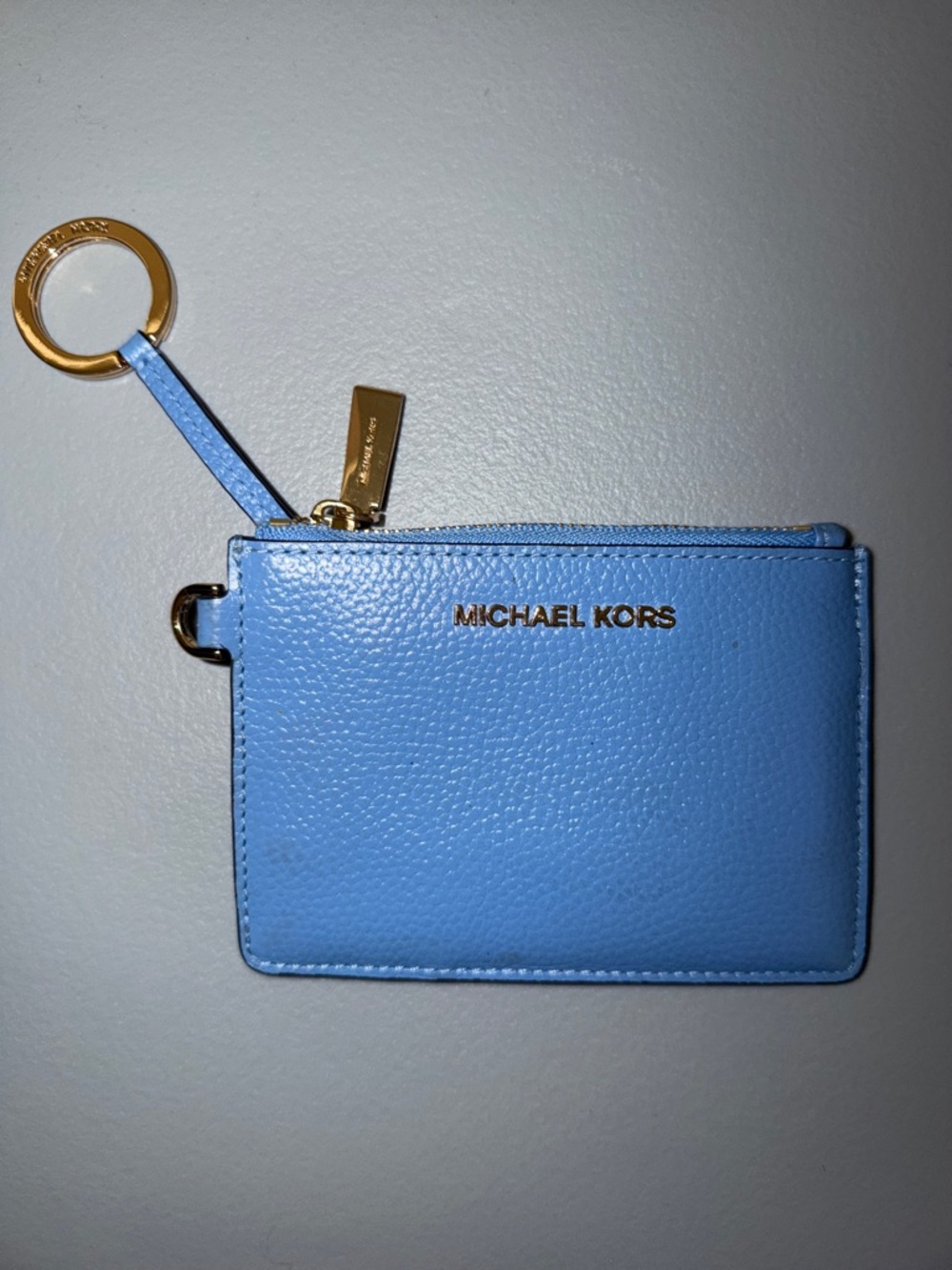 Michael Kors Light Blue Leather Card Case with Gold Keyring-MISSING STRAP